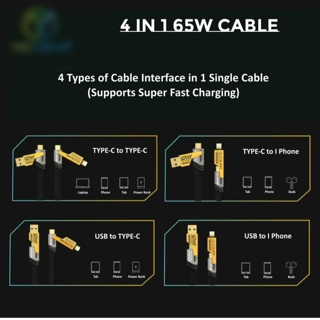 4 in 1 multi charger cable | Gold Plated Ports | Ultra Fast Charging