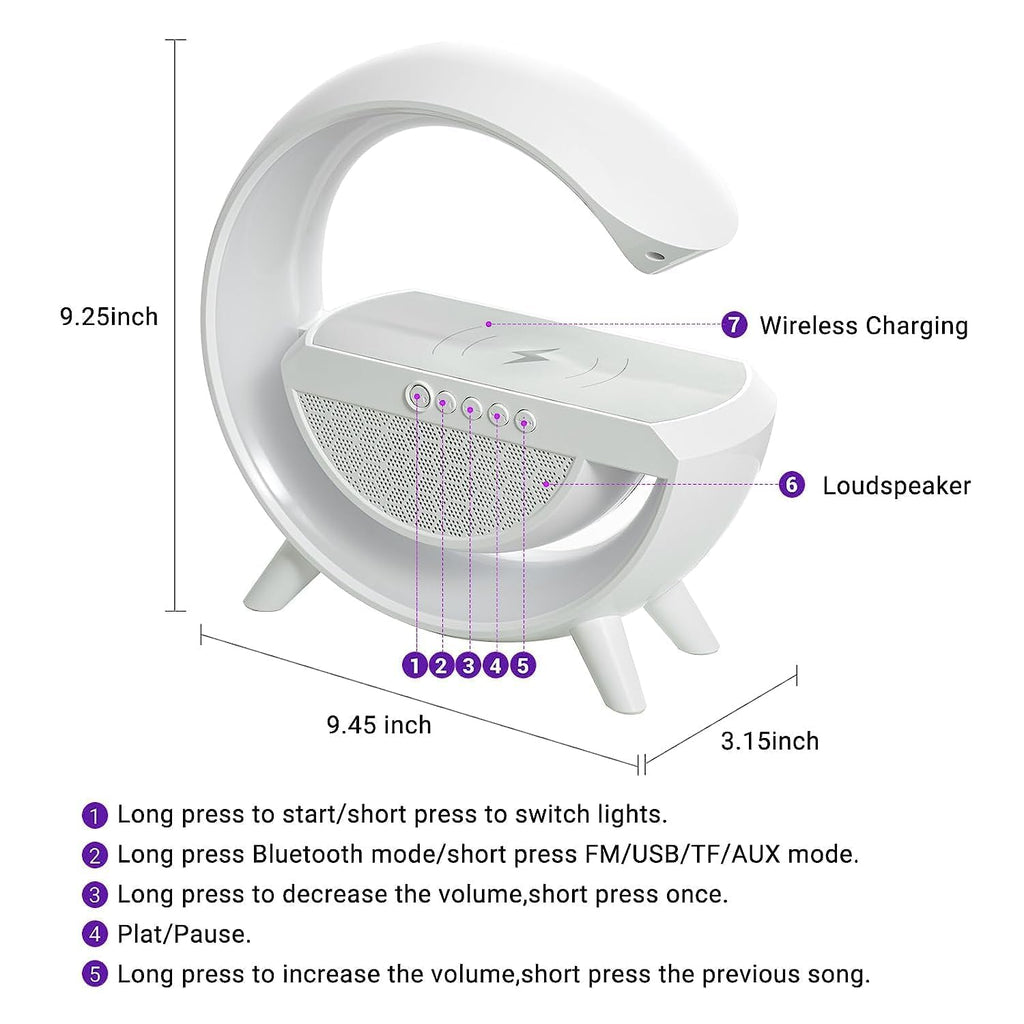 High quality 3 IN 1 MULTIFUNCTION G SHAPE LED BLUTOOTH SPEAKER WITH WIRELESD FAST CHARGER
