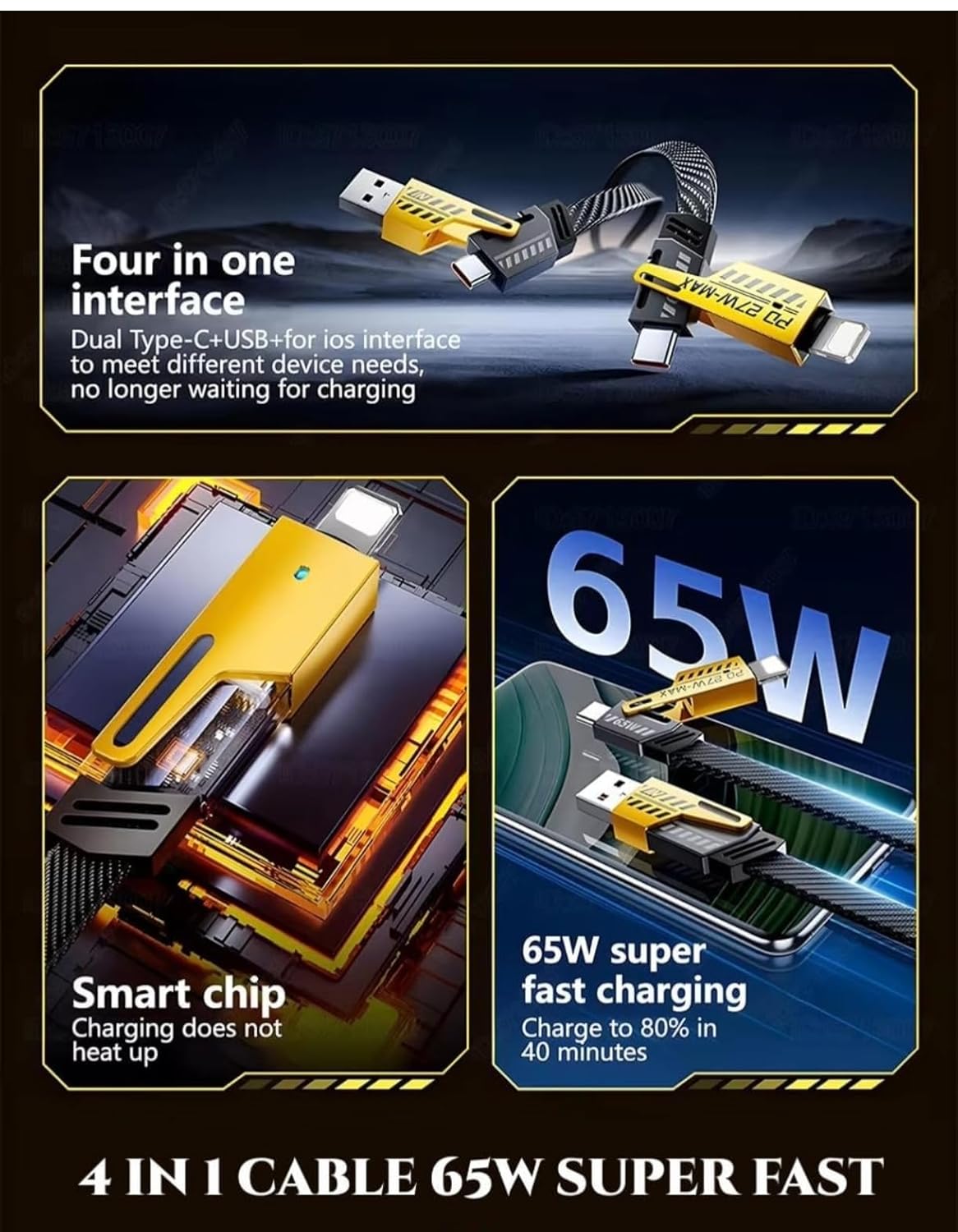 4 in 1 multi charger cable | Gold Plated Ports | Ultra Fast Charging