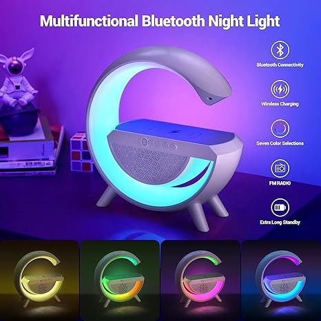 High quality 3 IN 1 MULTIFUNCTION G SHAPE LED BLUTOOTH SPEAKER WITH WIRELESD FAST CHARGER