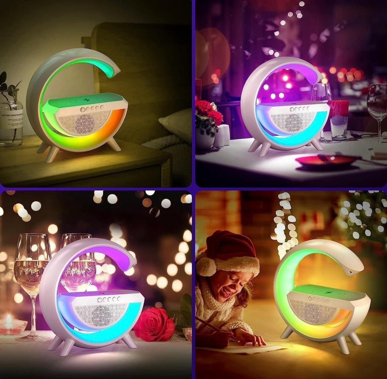 High quality 3 IN 1 MULTIFUNCTION G SHAPE LED BLUTOOTH SPEAKER WITH WIRELESD FAST CHARGER