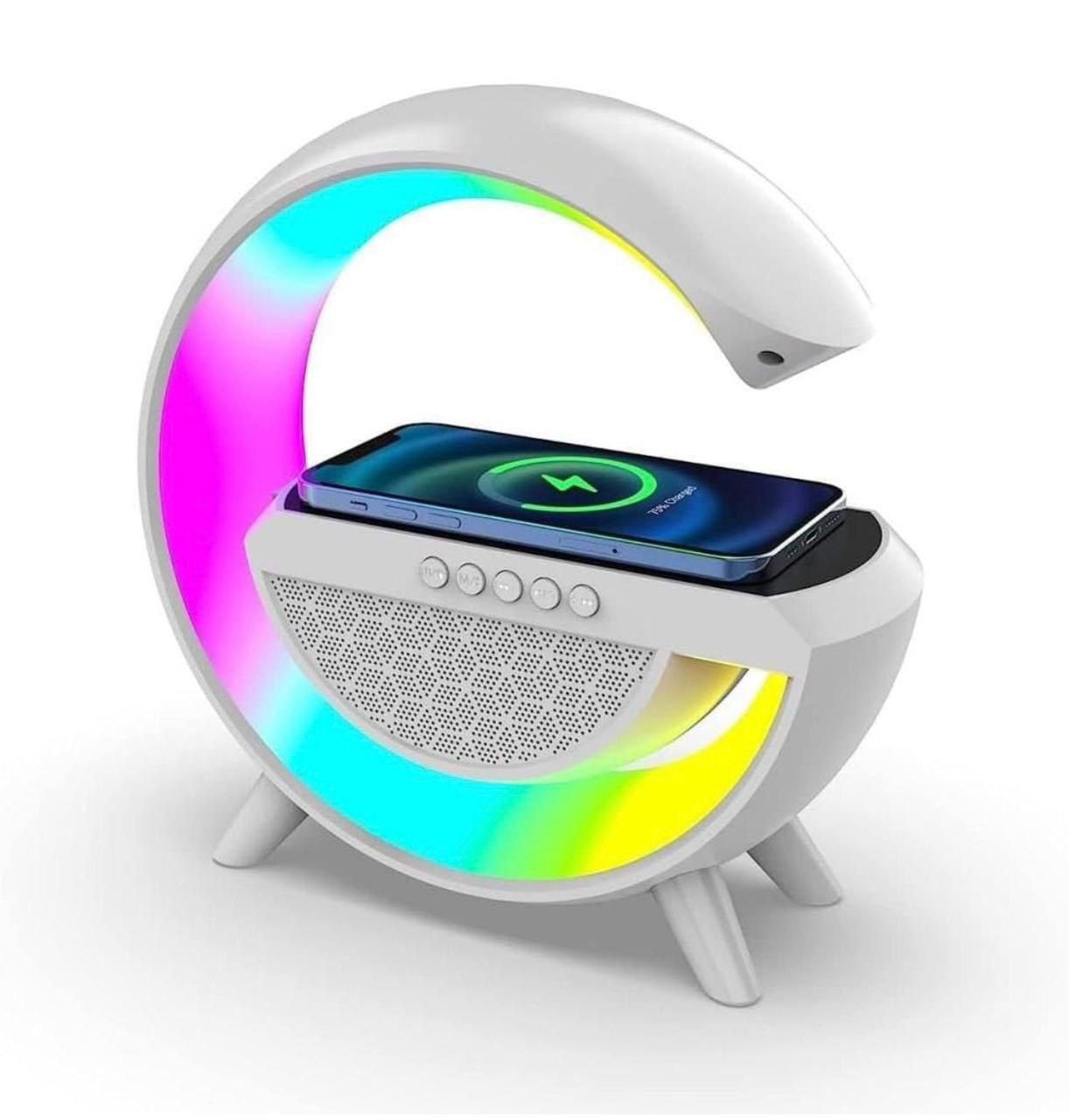 High quality 3 IN 1 MULTIFUNCTION G SHAPE LED BLUTOOTH SPEAKER WITH WIRELESD FAST CHARGER