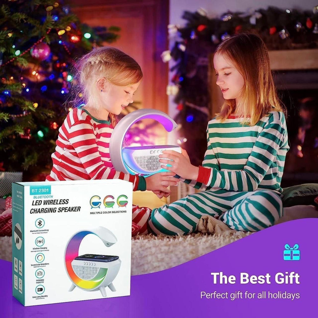 High quality 3 IN 1 MULTIFUNCTION G SHAPE LED BLUTOOTH SPEAKER WITH WIRELESD FAST CHARGER