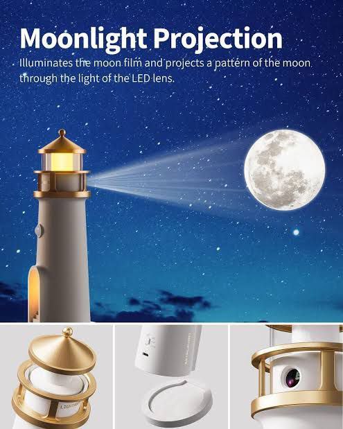 Moon Lamp Projector Night Light, Lighthouse Decor Night Light, Moon Light Galaxy Projector Lamp, Music Motion Sensor Moonlight Lamp,Rechargeable LED Aesthetic Table Lamp Xmas Birthday Gifts
