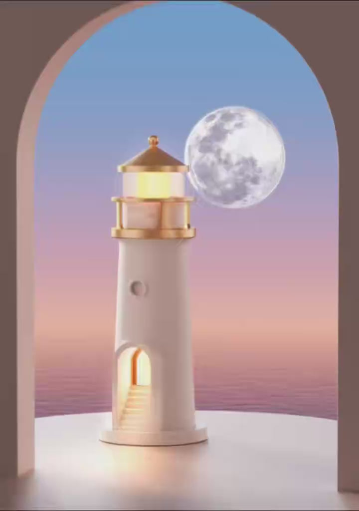 Moon Lamp Projector Night Light, Lighthouse Decor Night Light, Moon Light Galaxy Projector Lamp, Music Motion Sensor Moonlight Lamp,Rechargeable LED Aesthetic Table Lamp Xmas Birthday Gifts